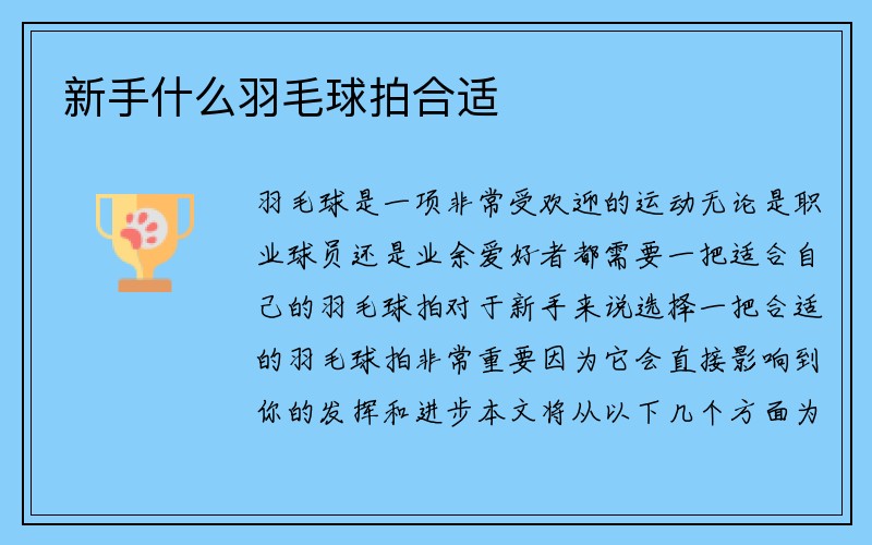 新手什么羽毛球拍合适